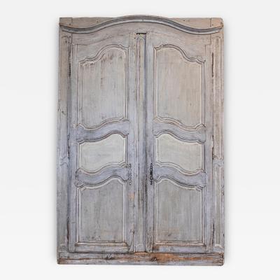 French Louis XV Period 1750s Blue Gray Painted and Carved Wooden Double Doors