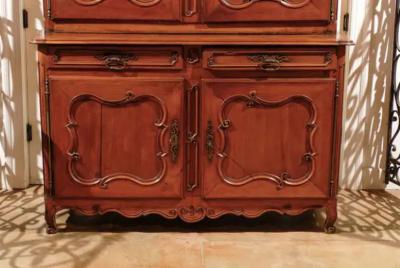 French Louis XV Period 1750s Cherry Buffet Deux Corps with C Scroll Motifs