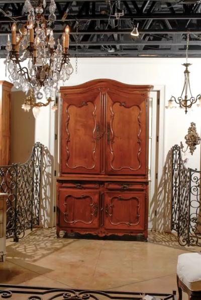 French Louis XV Period 1750s Cherry Buffet Deux Corps with C Scroll Motifs