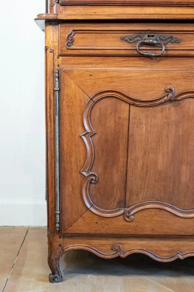 French Louis XV Period 1750s Cherry Buffet Deux Corps with C Scroll Motifs