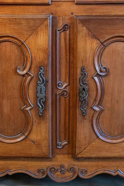 French Louis XV Period 1750s Cherry Buffet Deux Corps with C Scroll Motifs