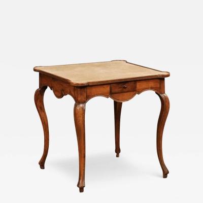 French Louis XV Period 1750s Walnut Game Table with Beige Velvet Fabric