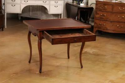 French Louis XV Period 18th Century Game Table with Brown Leather Top