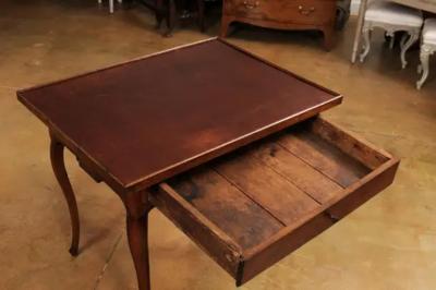 French Louis XV Period 18th Century Game Table with Brown Leather Top