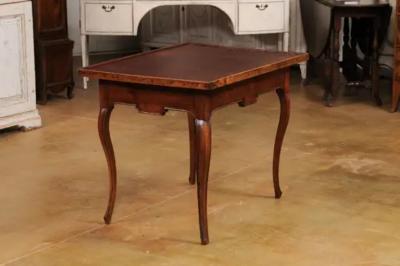 French Louis XV Period 18th Century Game Table with Brown Leather Top