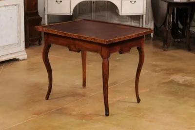 French Louis XV Period 18th Century Game Table with Brown Leather Top