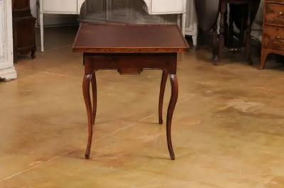French Louis XV Period 18th Century Game Table with Brown Leather Top