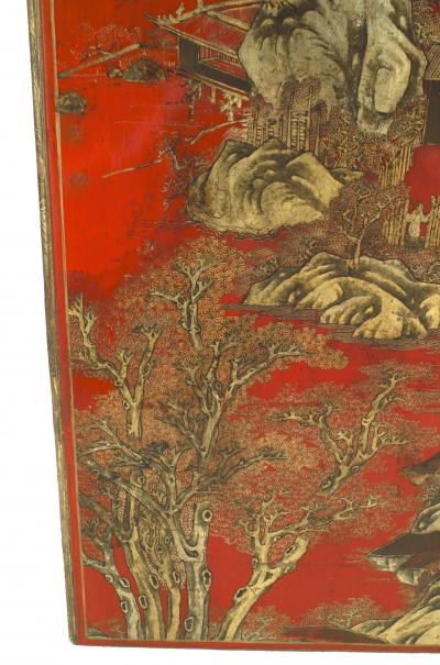 French Louis XV Red Lacquered Chinoiserie Coffee Table