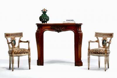 French Louis XV Rococo Walnut Mantel with Hand Carved Floral Reliefs C 1750