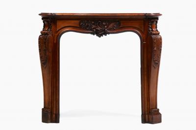 French Louis XV Rococo Walnut Mantel with Hand Carved Floral Reliefs C 1750