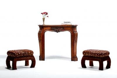French Louis XV Rococo Walnut Mantel with Hand Carved Floral Reliefs C 1750