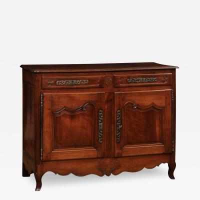 French Louis XV Style 1850s Walnut Buffet with Carved D cor Drawers and Doors
