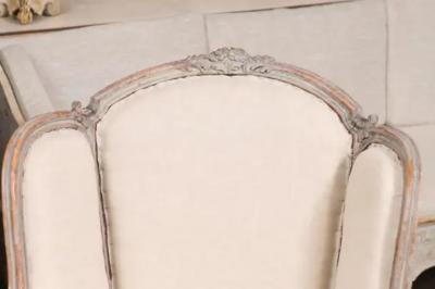 French Louis XV Style 1880s Painted Berg re Chairs with Carved Floral Motifs