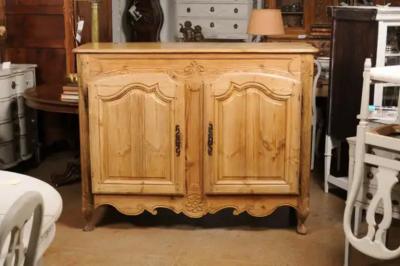 French Louis XV Style 1880s Wooden Buffet with Carved Apron and Molded Doors