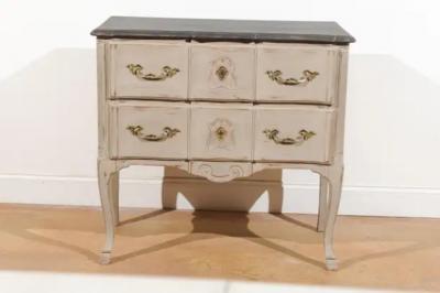 French Louis XV Style 1910s Grey Painted Commode with Bronze Rococo Hardware