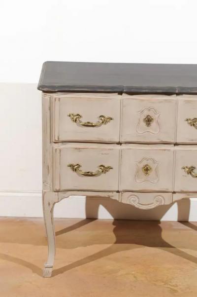 French Louis XV Style 1910s Grey Painted Commode with Bronze Rococo Hardware