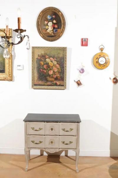 French Louis XV Style 1910s Grey Painted Commode with Bronze Rococo Hardware