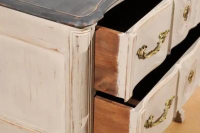 French Louis XV Style 1910s Grey Painted Commode with Bronze Rococo Hardware