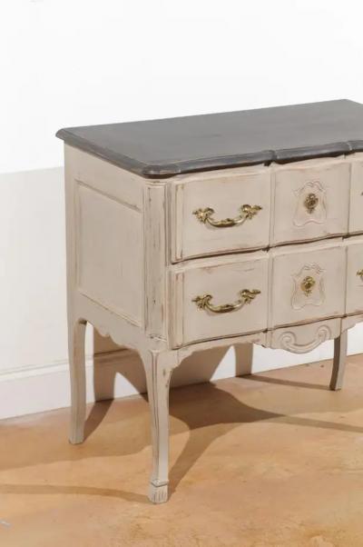 French Louis XV Style 1910s Grey Painted Commode with Bronze Rococo Hardware