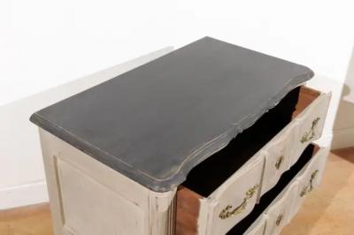 French Louis XV Style 1910s Grey Painted Commode with Bronze Rococo Hardware