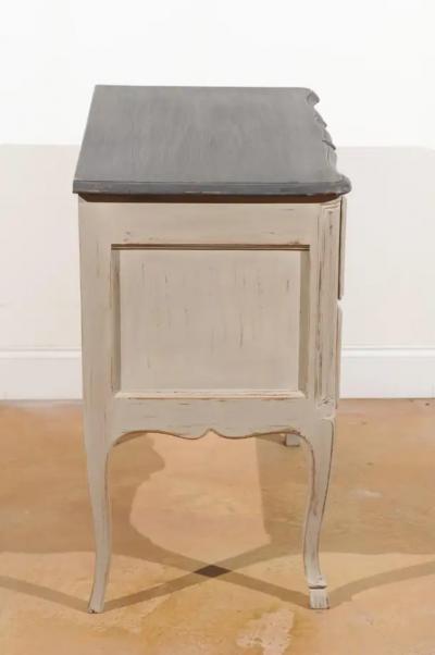 French Louis XV Style 1910s Grey Painted Commode with Bronze Rococo Hardware