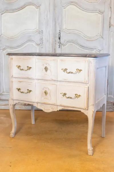 French Louis XV Style 1910s Grey Painted Commode with Bronze Rococo Hardware