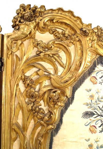 French Louis XV Style 19th Cent Carved Gilt 3 Fold Screen