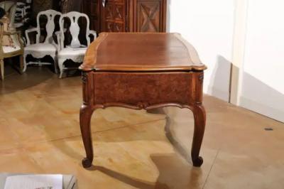 French Louis XV Style 19th Century Burr Walnut and Leather Top Four Drawer Desk