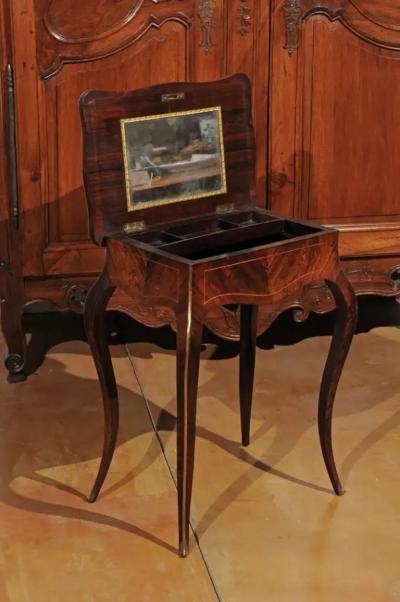 French Louis XV Style 19th Century Marquetry Dressing Table with Floral Motifs