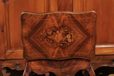French Louis XV Style 19th Century Marquetry Dressing Table with Floral Motifs