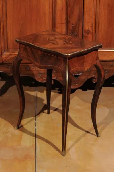 French Louis XV Style 19th Century Marquetry Dressing Table with Floral Motifs