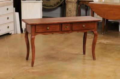 French Louis XV Style 19th Century Walnut Console Table with Three Drawers