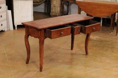 French Louis XV Style 19th Century Walnut Console Table with Three Drawers