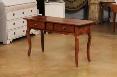 French Louis XV Style 19th Century Walnut Console Table with Three Drawers