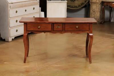 French Louis XV Style 19th Century Walnut Console Table with Three Drawers