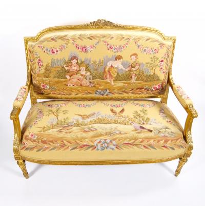 French Louis XV Style Aubusson Upholstered Antique Sofa