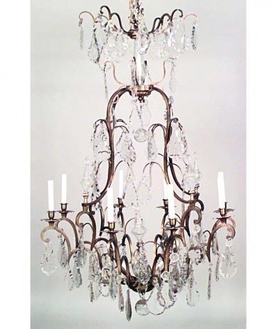 French Louis XV Style Bronze Dore and Crystal Chandelier