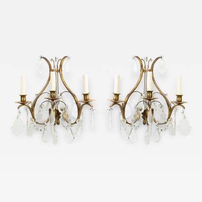 French Louis XV Style Bronze and Crystal Lyre Sconces