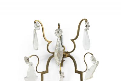 French Louis XV Style Bronze and Crystal Wall Sconces