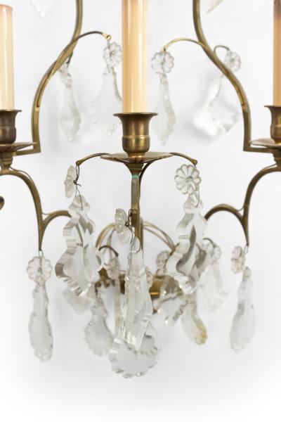 French Louis XV Style Bronze and Crystal Wall Sconces