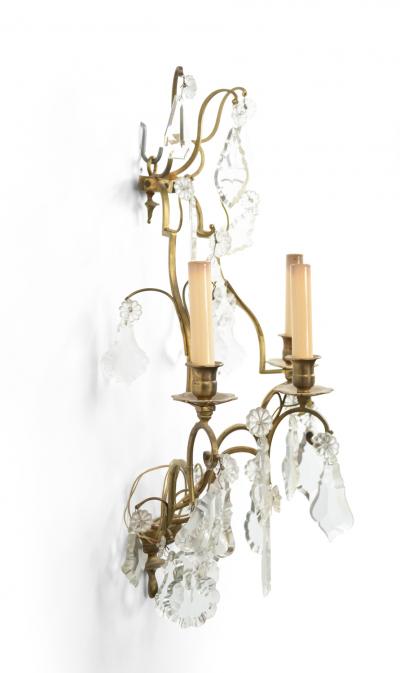 French Louis XV Style Bronze and Crystal Wall Sconces