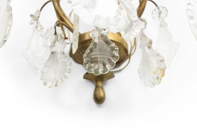 French Louis XV Style Bronze and Crystal Wall Sconces