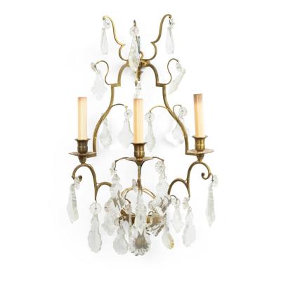 French Louis XV Style Bronze and Crystal Wall Sconces