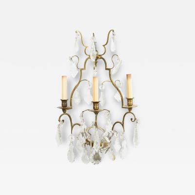 French Louis XV Style Bronze and Crystal Wall Sconces