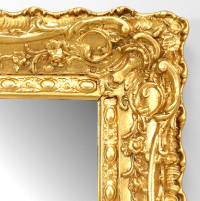 French Louis XV Style Carved Gold Painted Bevelled Wall Mirror