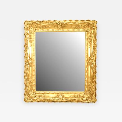 French Louis XV Style Carved Gold Painted Bevelled Wall Mirror