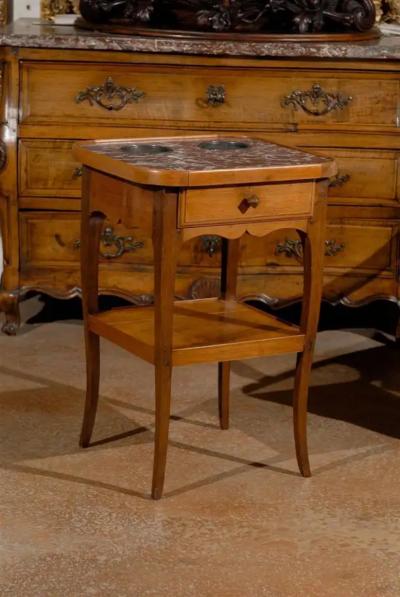 French Louis XV Style Cherry Rafra chissoir with Red Marble Top circa 1850