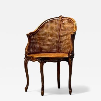 French Louis XV Style Corner Berger Chair Cane Walnut France 1920s