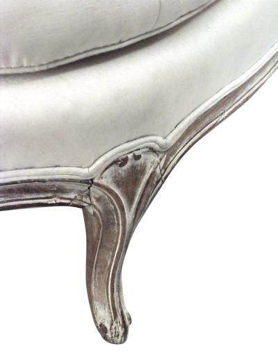 French Louis XV Style Cream Upholstered Cerused Wood Chaise