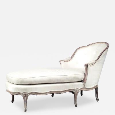 French Louis XV Style Cream Upholstered Cerused Wood Chaise